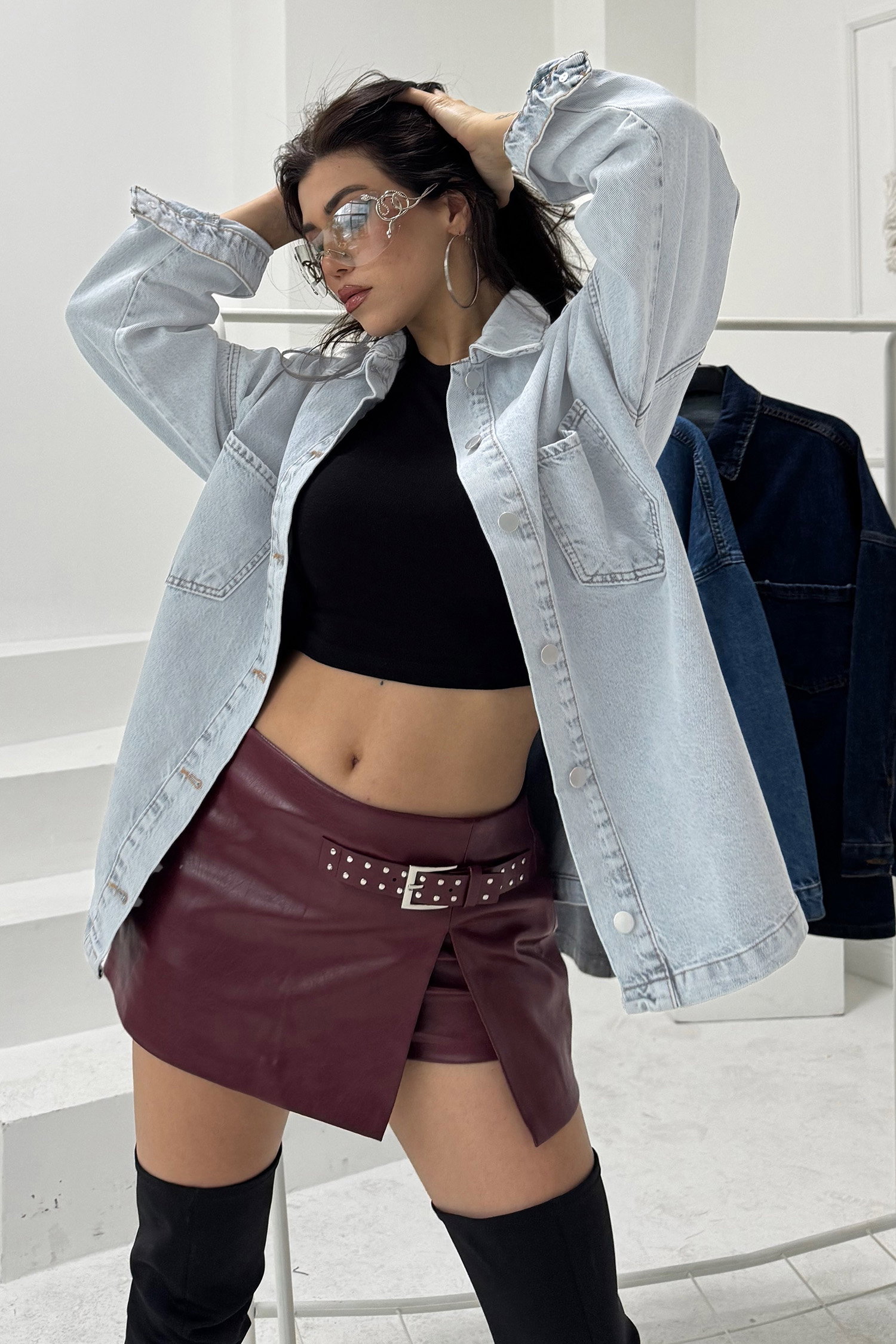 Kadın Gömlek Yaka Çift Cepli Jean Kot Ceket Acik Mavi - 26676 - 3