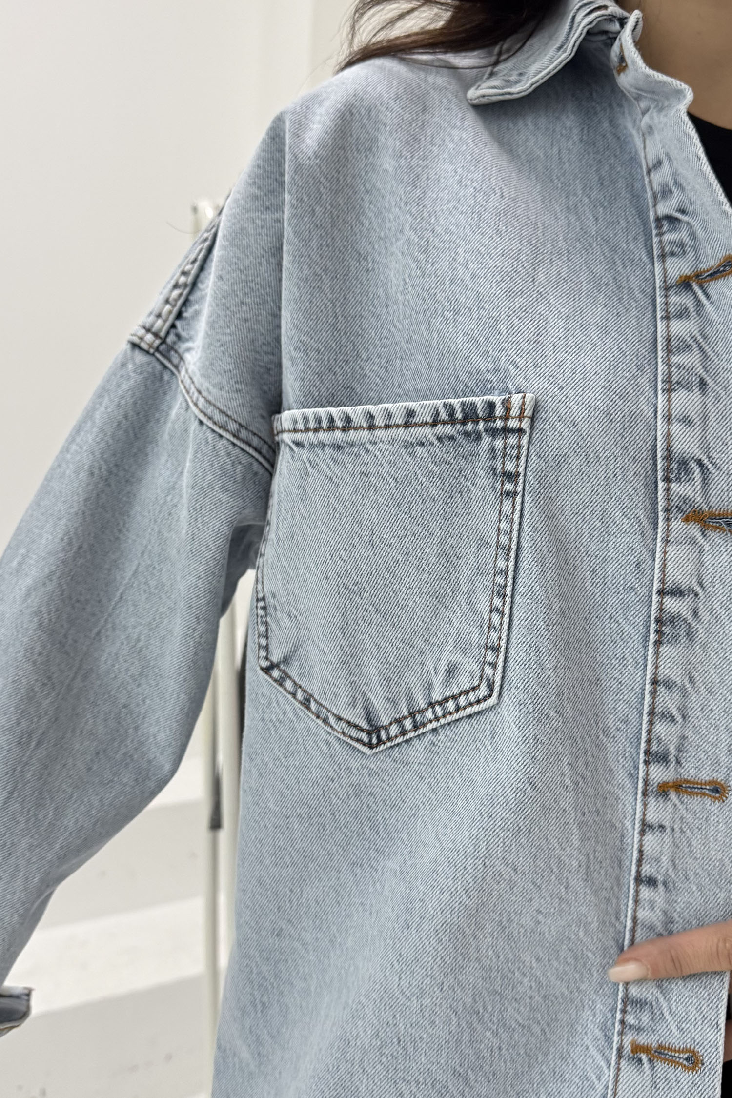 Kadın Gömlek Yaka Çift Cepli Jean Kot Ceket Acik Mavi - 26676 - 4