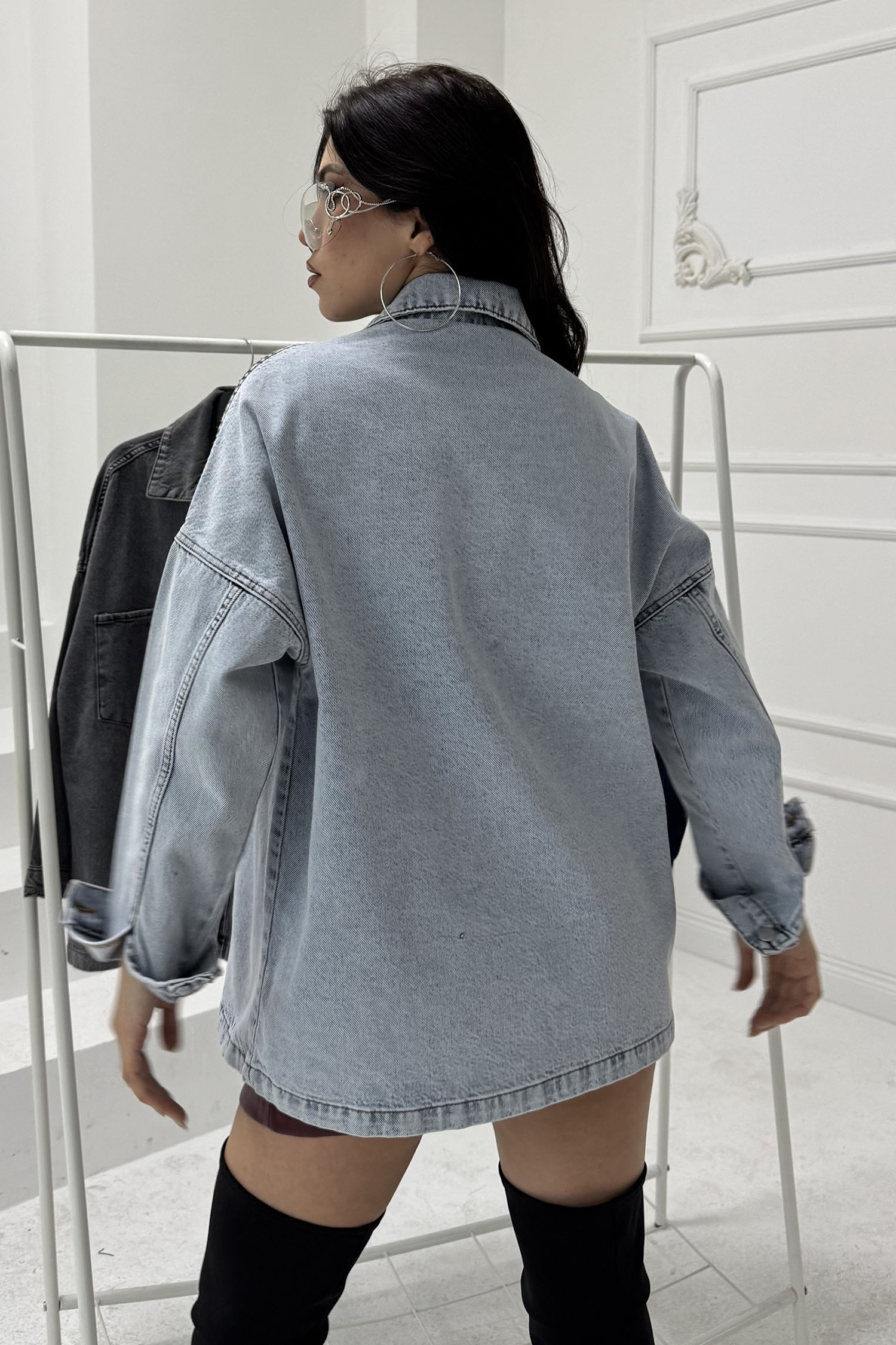 Kadın Gömlek Yaka Çift Cepli Jean Kot Ceket Acik Mavi - 26676 - 5