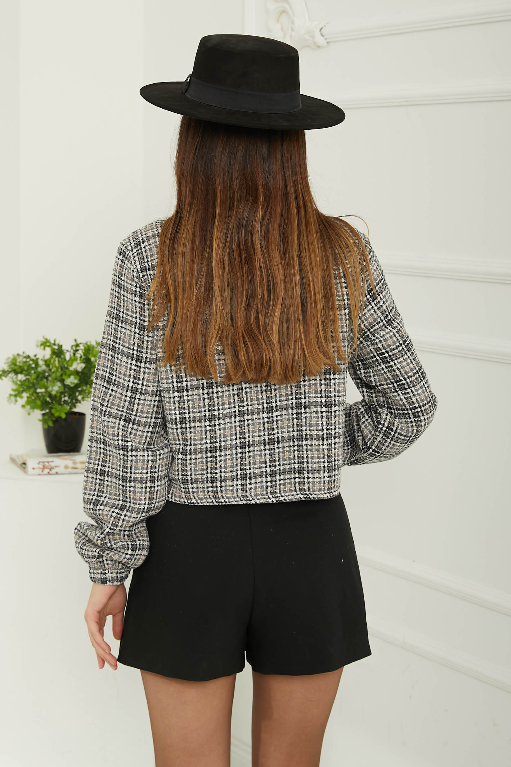 Kadın Gömlek Yaka Düğmeli Şanel Ceket Siyah - 13361 - 6