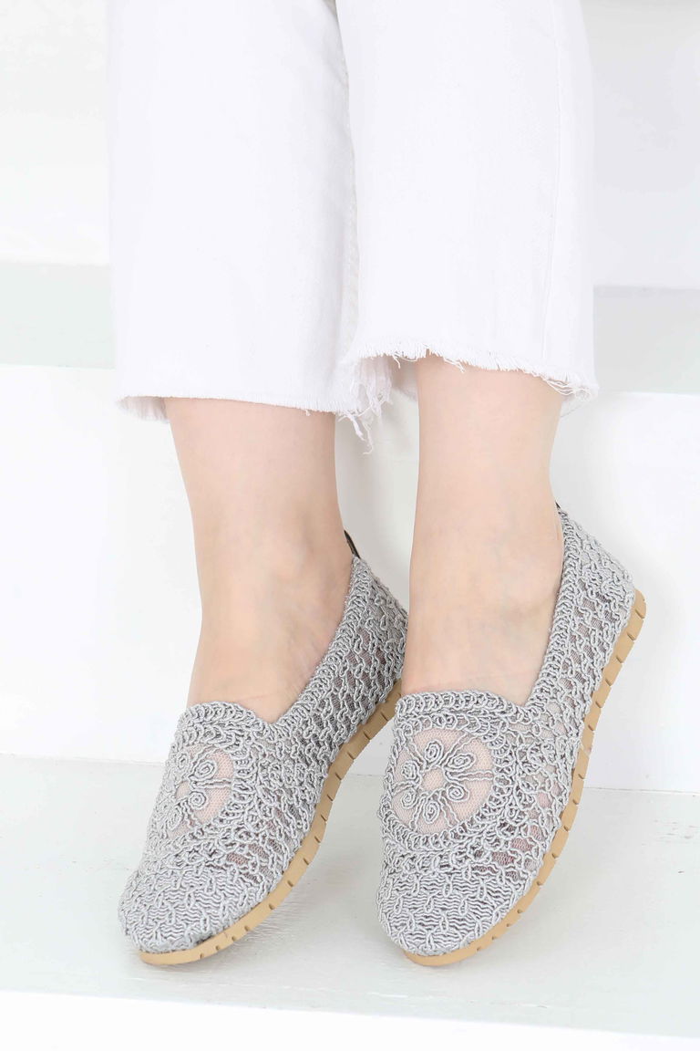 Kadın Gri Örgülü Babet - 27240 - TOFİSA