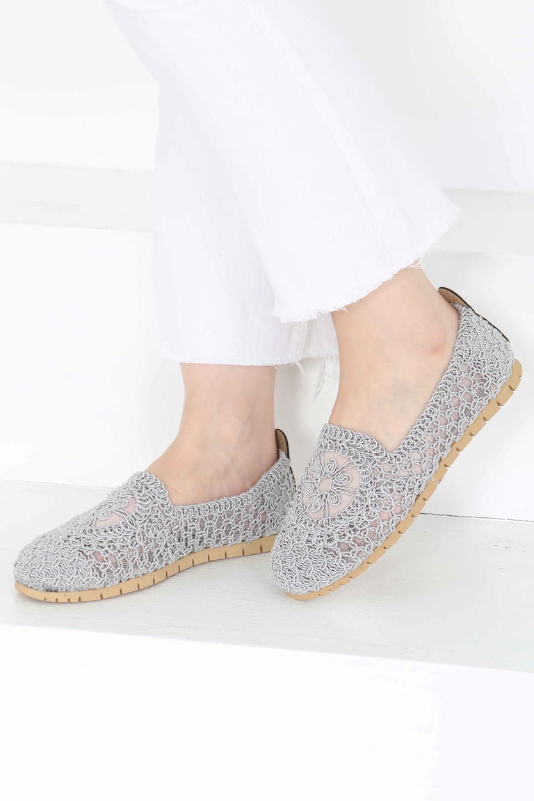 Kadın Gri Örgülü Babet - 27240 - TOFİSA