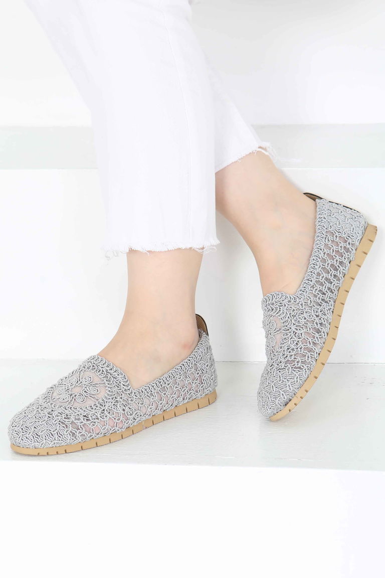 Kadın Gri Örgülü Babet - 27240 - TOFİSA