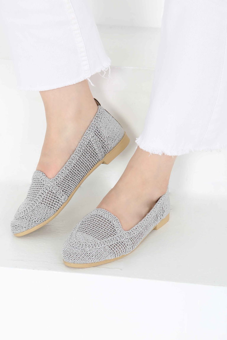 Kadın Gri Örgülü Babet - 27241 - TOFİSA