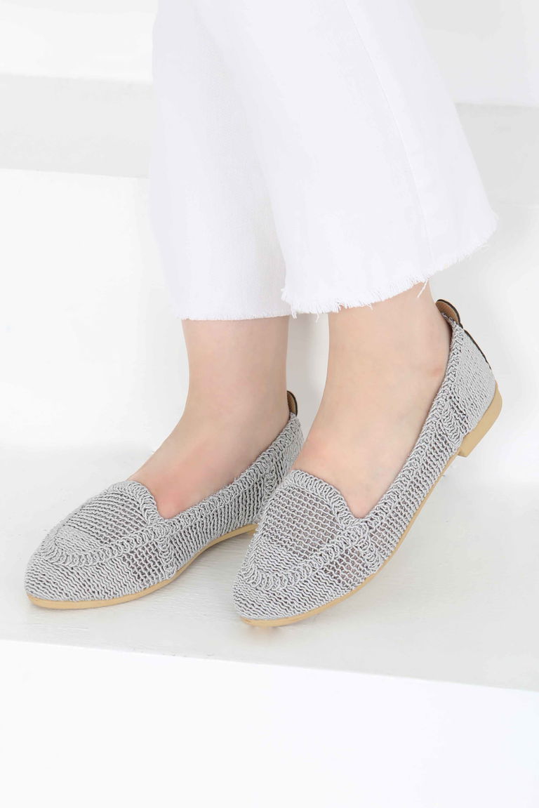 Kadın Gri Örgülü Babet - 27241 - TOFİSA