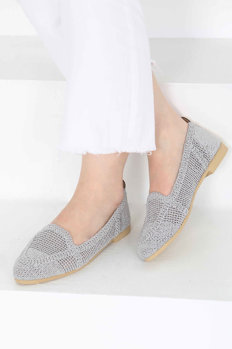 Kadın Gri Örgülü Babet - 27241 - TOFİSA