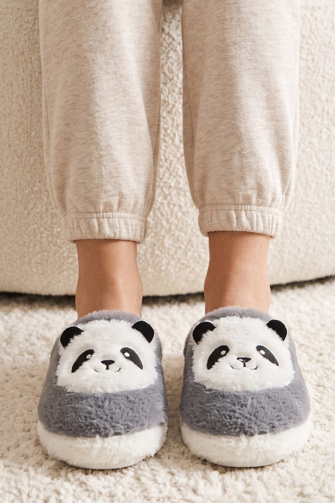 Kadın Gri Panda Nakışlı Ev Terliği - 29335-GRI - 2
