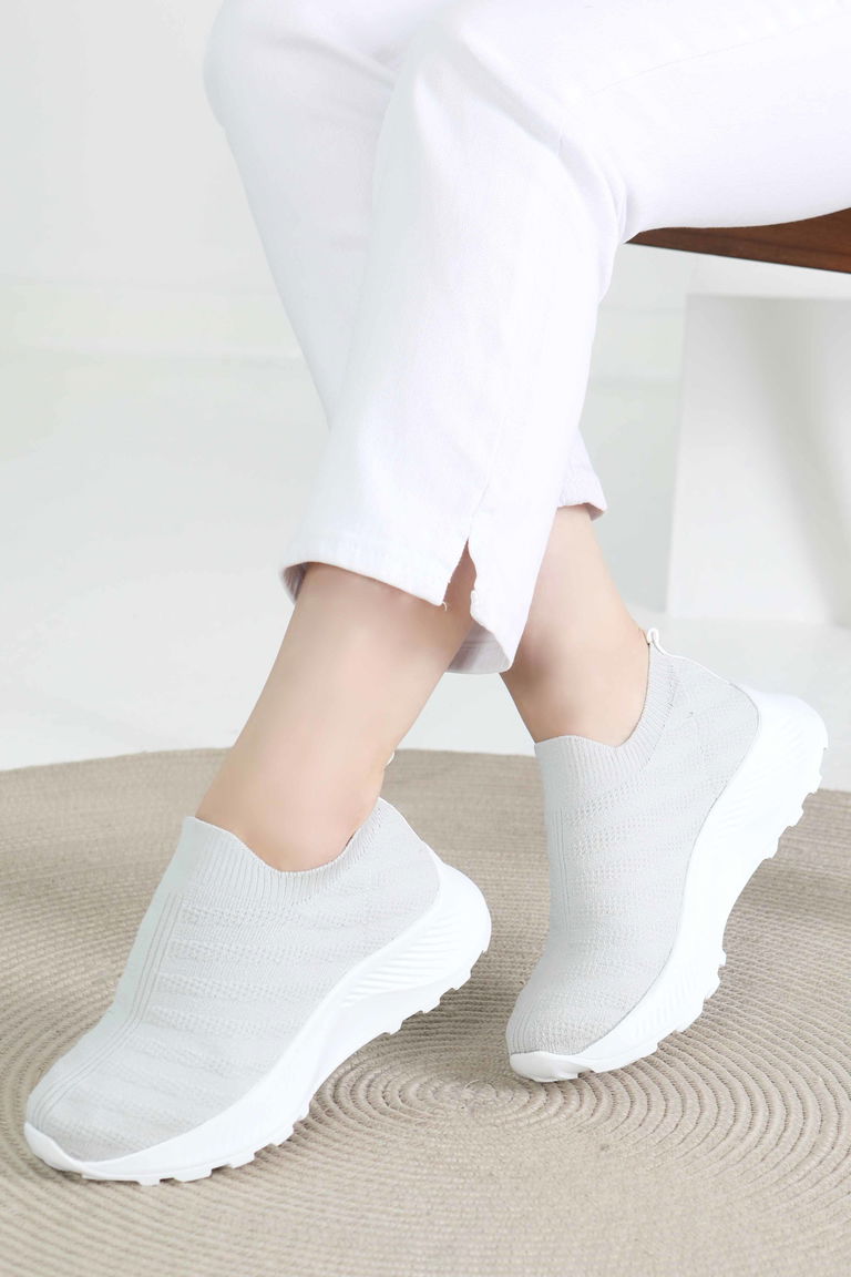 Kadın Gri Triko Ayakkabı - 27391 - TOFİSA