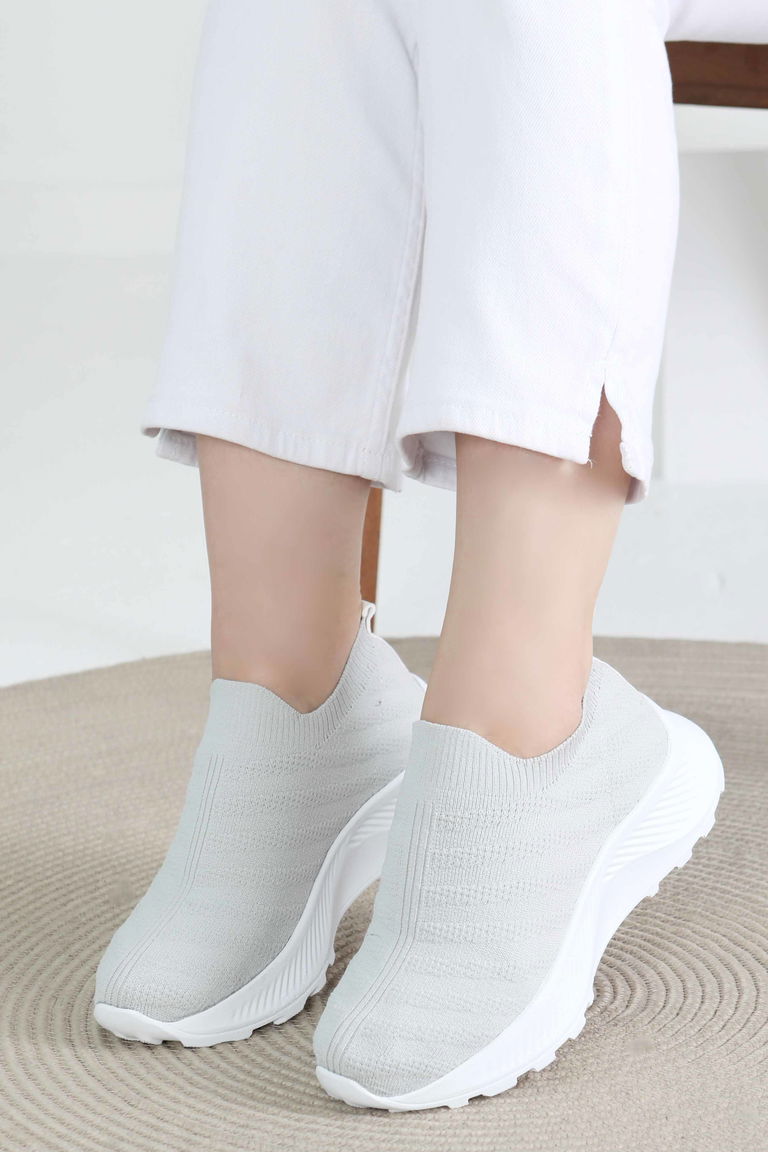 Kadın Gri Triko Ayakkabı - 27391 - TOFİSA