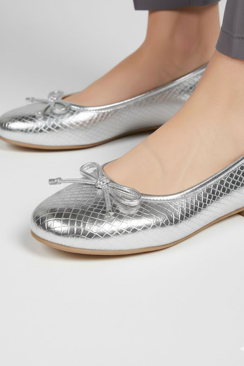 Kadın Gümüş Fiyonklu Parlak Babet - 28233-GUMUS - 3