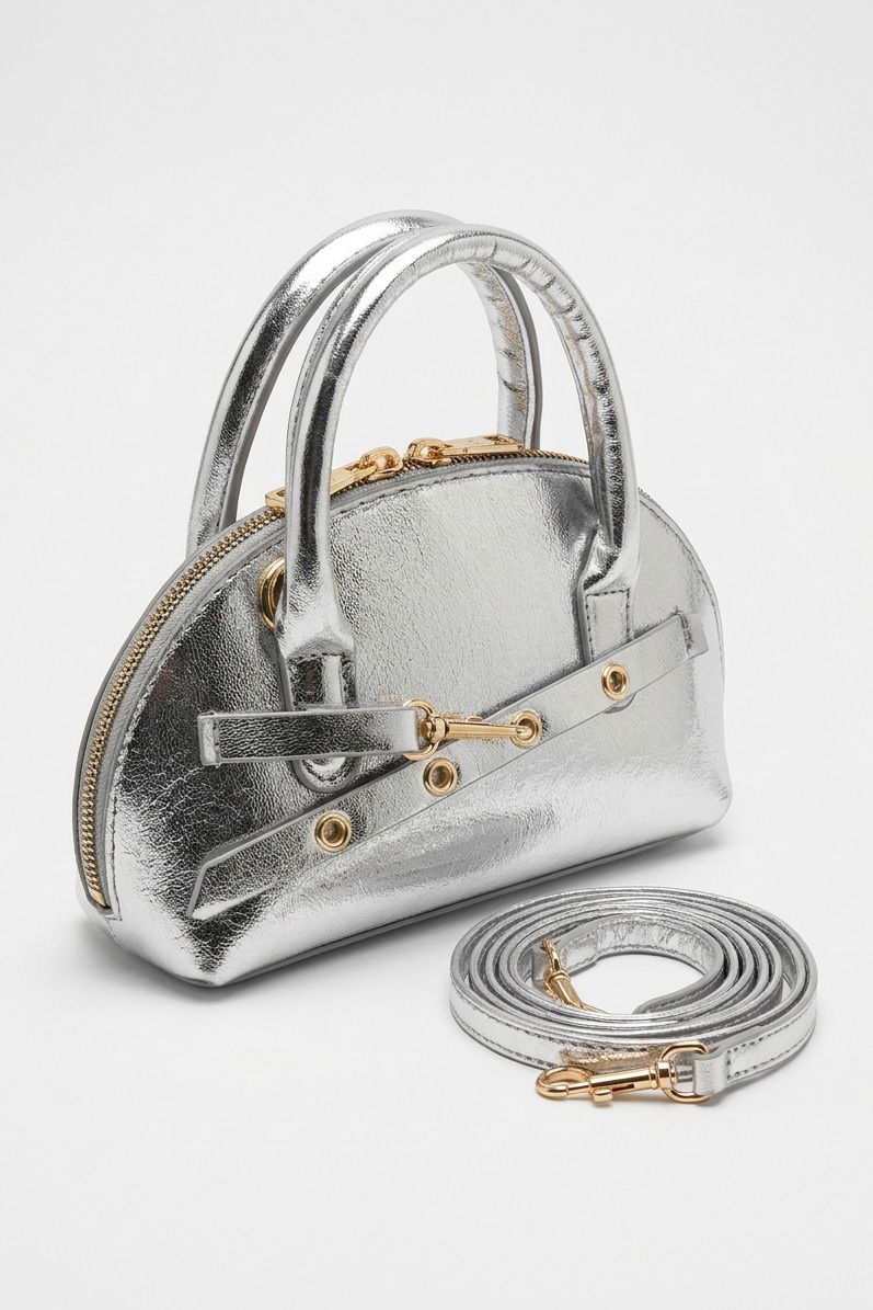 Kadın Gümüş Kemer Detaylı Suni Deri Çanta - 28349-GUMUS - 1