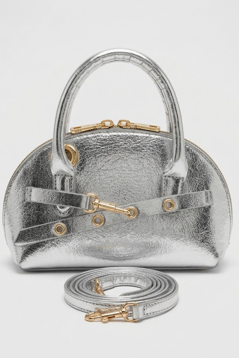 Kadın Gümüş Kemer Detaylı Suni Deri Çanta - 28349-GUMUS - 2