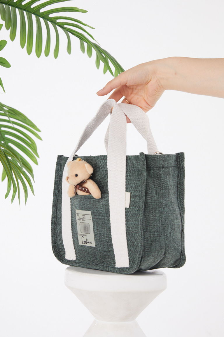 Kadın Haki Ayıcıklı Kanvas Çanta - 25937 - TOFİSA