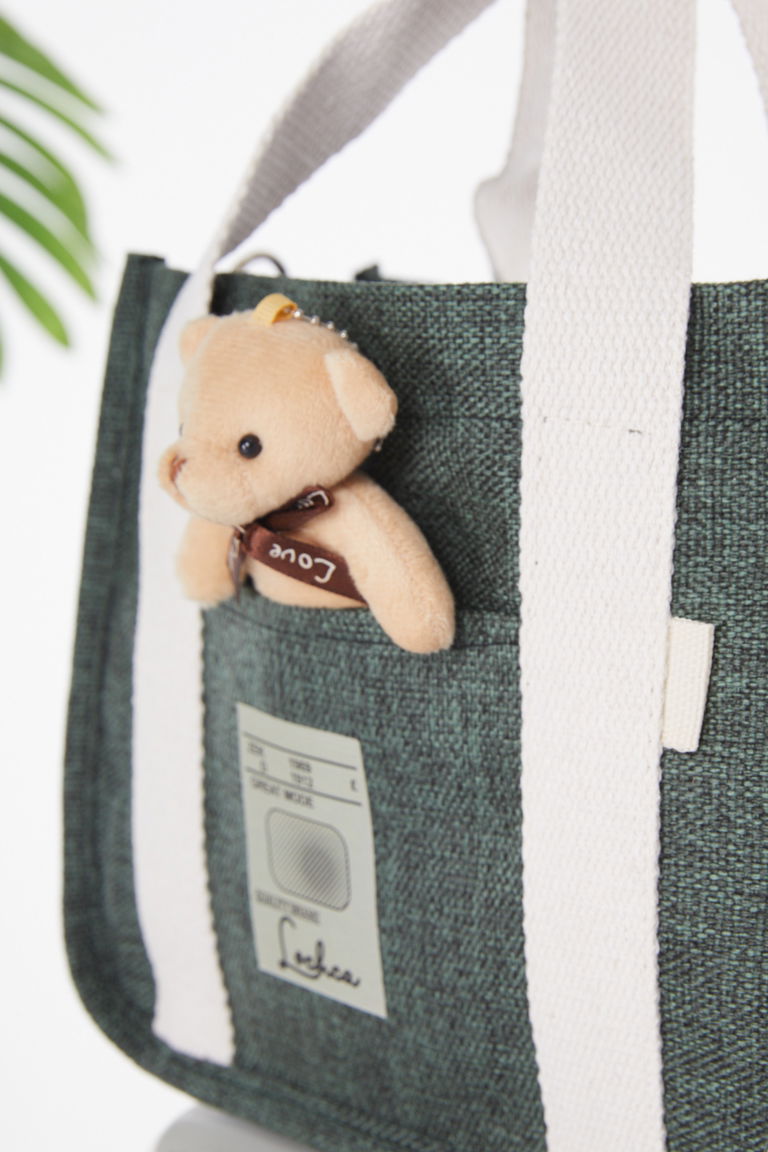 Kadın Haki Ayıcıklı Kanvas Çanta - 25937 - TOFİSA