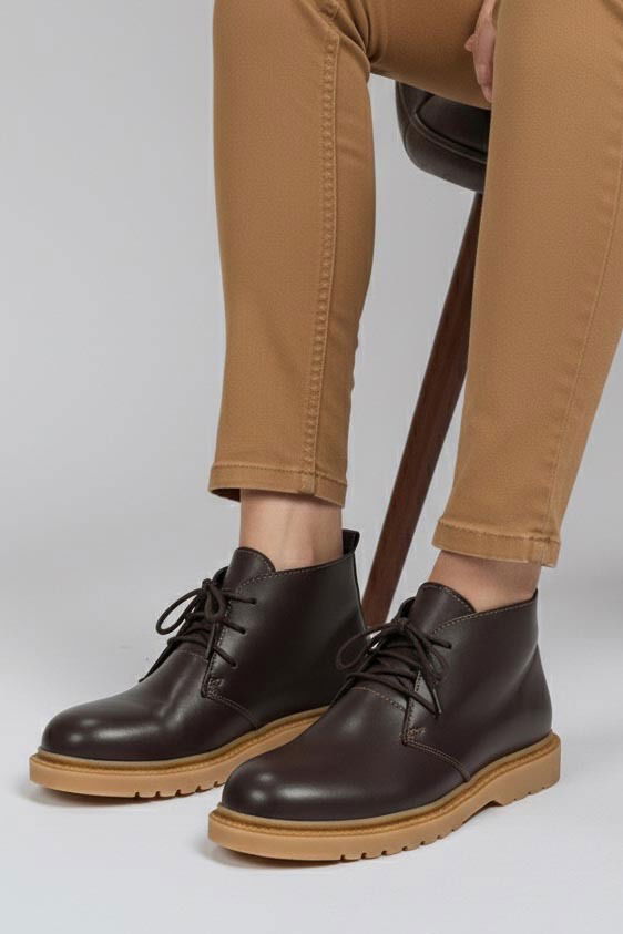 Kadın Kahve Bağcıklı Yarım Cilt Rugan Bot - 27907-KAHVE - 2