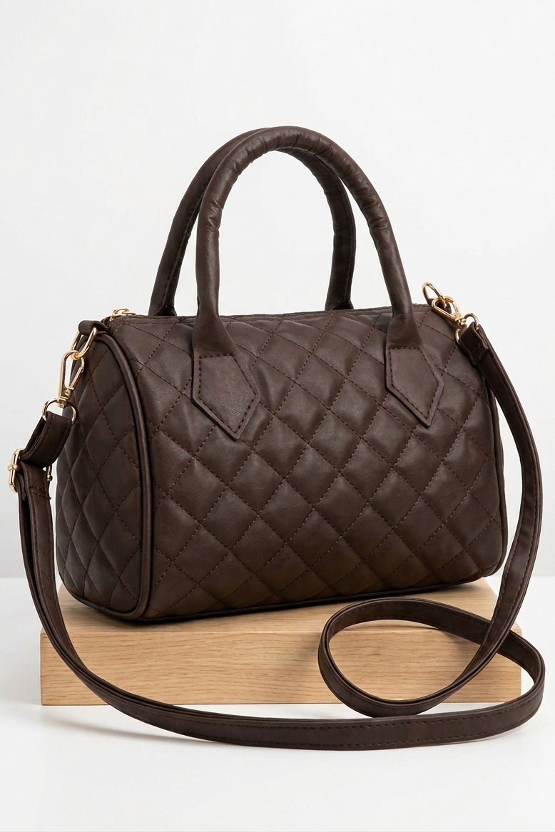 Kadın Kahve Baklava Desen Suni Deri Çanta - 28396-KAHVE - 1