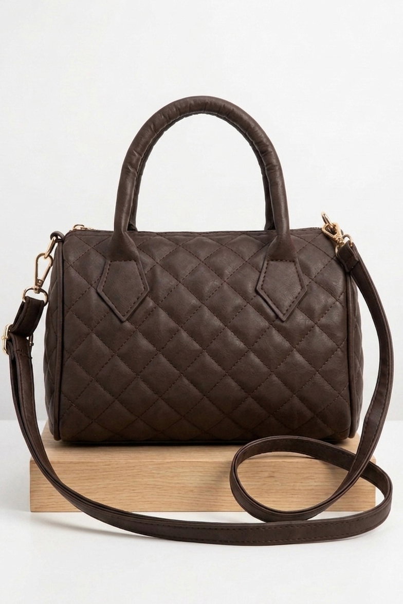 Kadın Kahve Baklava Desen Suni Deri Çanta - 28396-KAHVE - 2