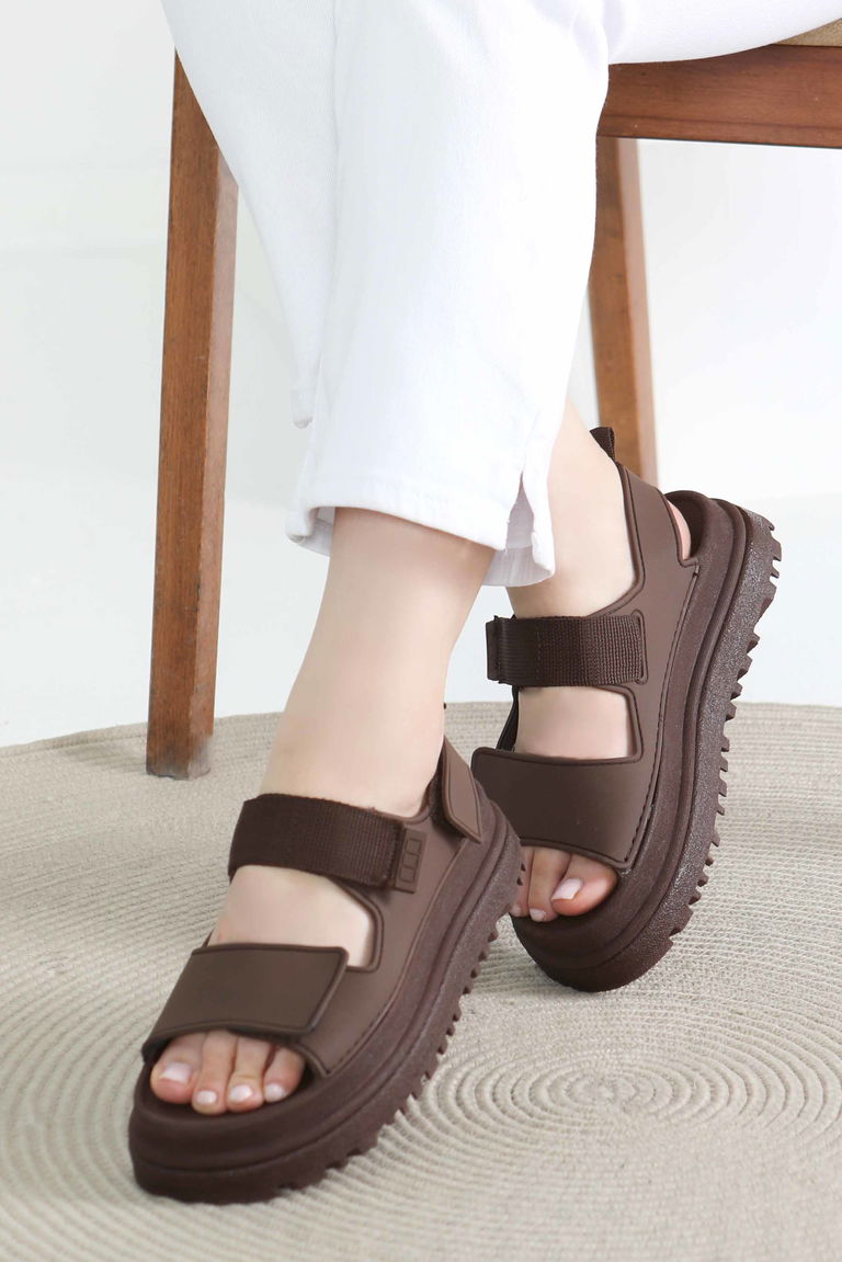 Kadın Kahve Cırt Cırtlı Sandelet - 27419 - TOFİSA