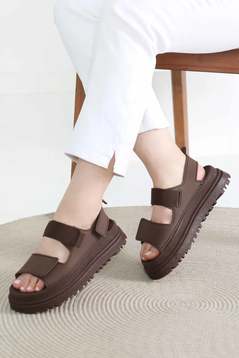 Kadın Kahve Cırt Cırtlı Sandelet - 27419 - TOFİSA