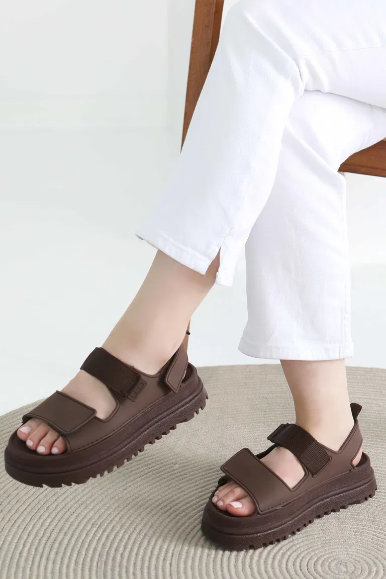 Kadın Kahve Cırt Cırtlı Sandelet - 27419 - TOFİSA