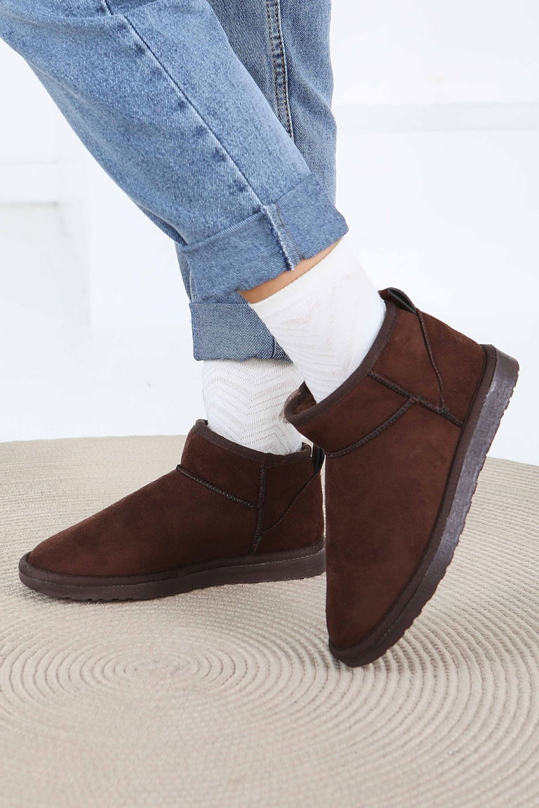 Kadın Kahve İçi Peluş Yarım Süet Bot - 27784-KAHVE - TOFİSA
