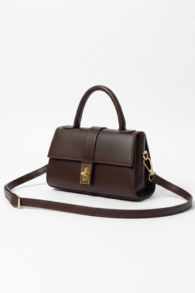 Kadın Kahve Kilitli Mıni Suni Deri Çanta - 28142-KAHVE 