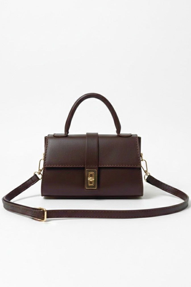 Kadın Kahve Kilitli Mıni Suni Deri Çanta - 28142-KAHVE - 2