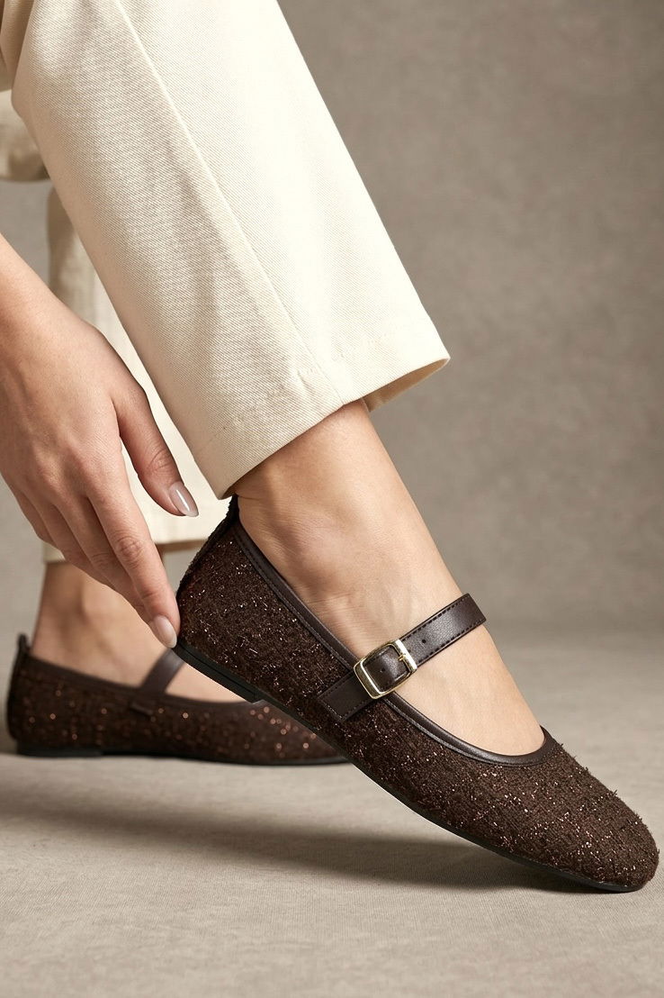 Kadın Kahve Sim Detaylı Kemerli Babet - 28338-KAHVE - 1