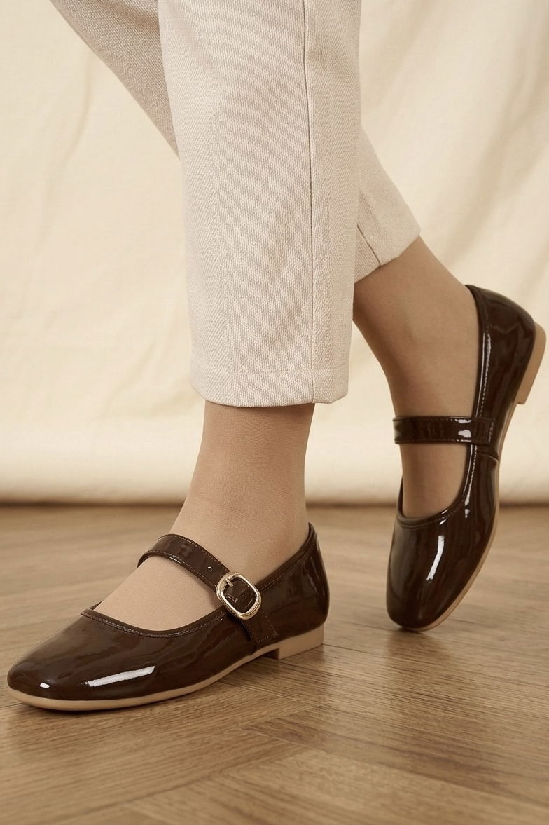 Kadın Kahve Suni Deri Rugan Babet - 28337-KAHVE - 1