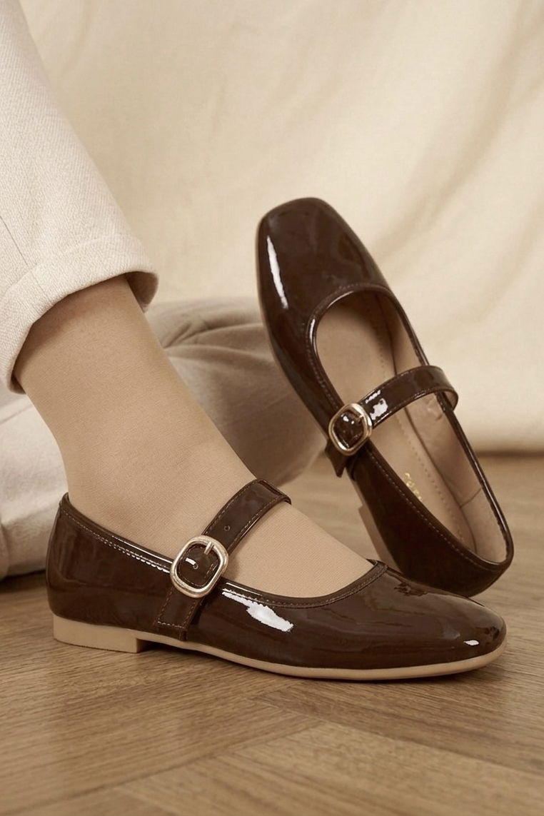 Kadın Kahve Suni Deri Rugan Babet - 28337-KAHVE - 2