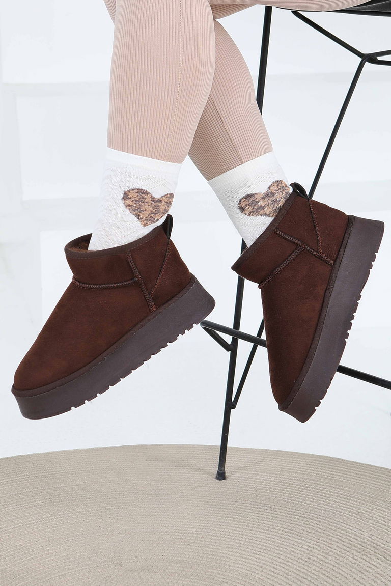 Kadın Kahve Yüksek Taban Yarım Süet Bot - 27783-KAHVE - TOFİSA