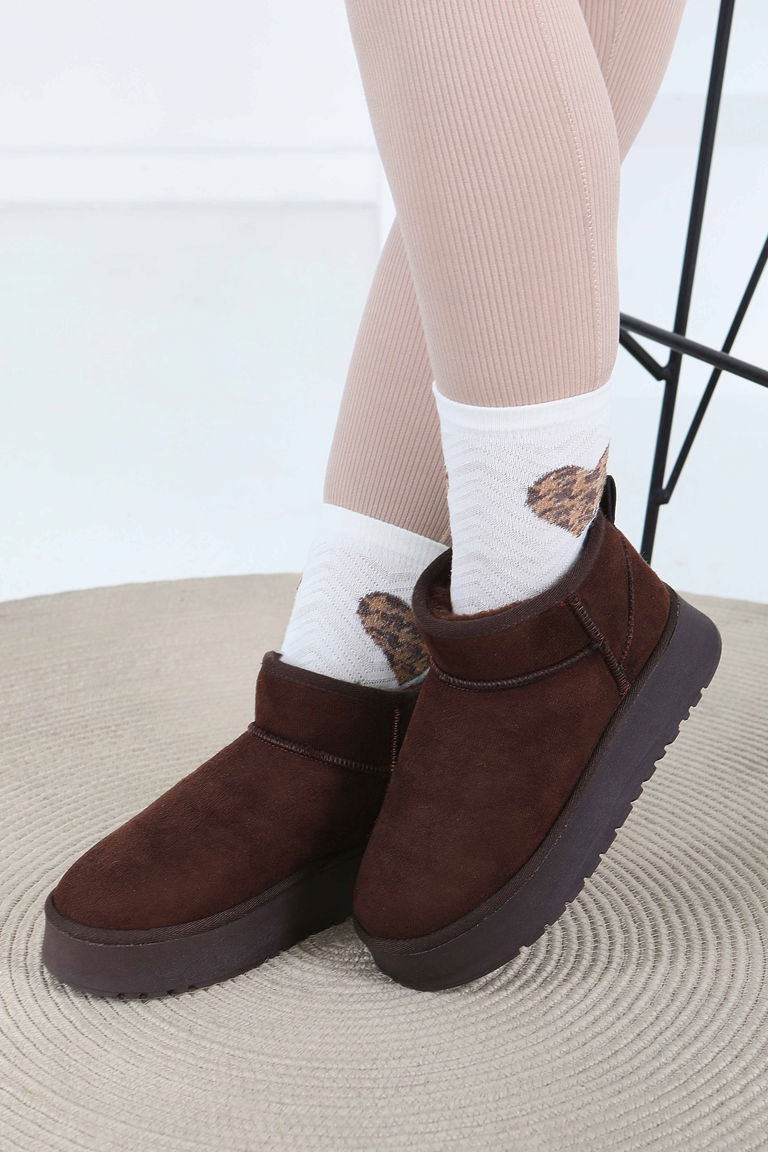 Kadın Kahve Yüksek Taban Yarım Süet Bot - 27783-KAHVE - TOFİSA