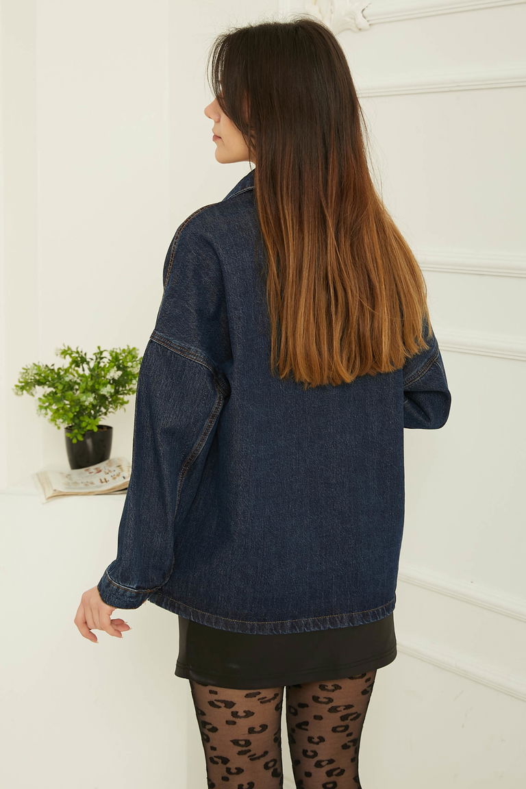 Kadın Kar Yıkama Çift Cepli Düğmeli Kot Ceket - 26657 - TOFİSA