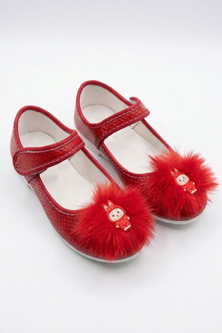 Kadın Kirmizi Tüy Detaylı Cırtlı Babet - 28303-KIRMIZI - 2