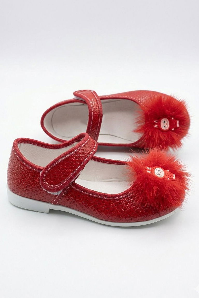 Kadın Kirmizi Tüy Detaylı Cırtlı Babet - 28303-KIRMIZI - 3