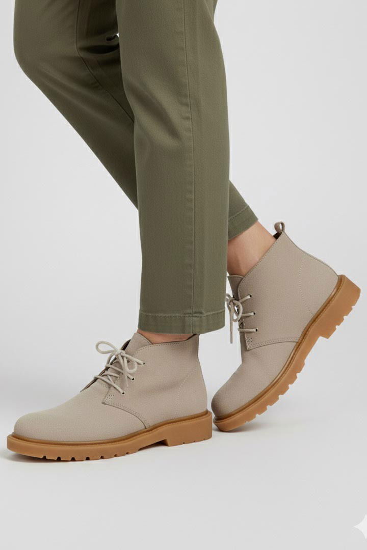 Kadın Krem Bağcıklı Yarım Süet Bot - 27906-KREM - TOFİSA