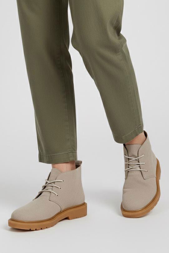 Kadın Krem Bağcıklı Yarım Süet Bot - 27906-KREM - 2