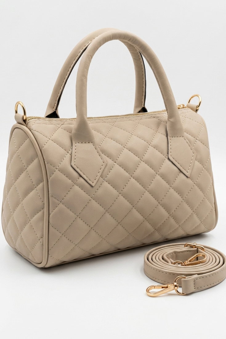 Kadın Krem Baklava Desen Suni Deri Çanta - 28396-KREM - 1