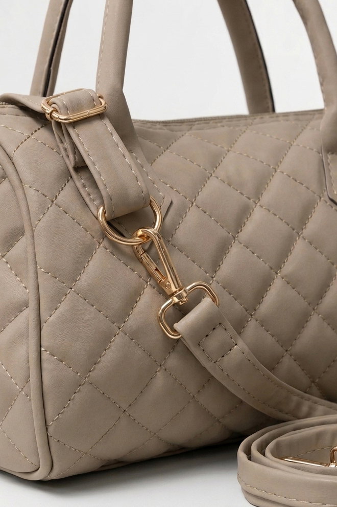 Kadın Krem Baklava Desen Suni Deri Çanta - 28396-KREM - 2