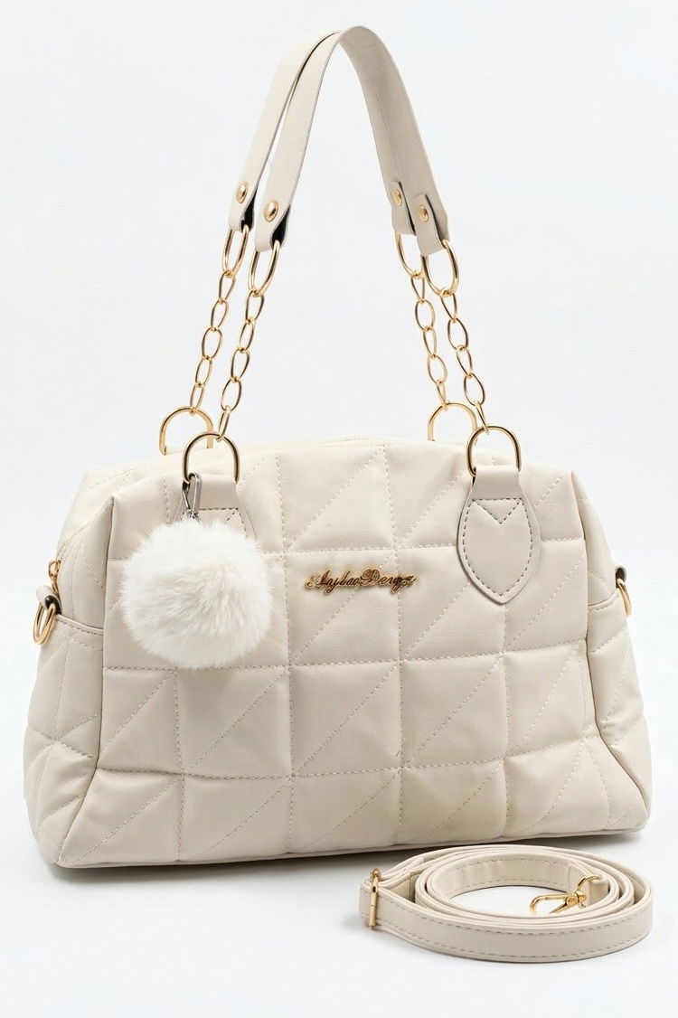 Kadın Krem Baklava Dikiş Detaylı Suni Deri Çanta - 28333-KREM - 1