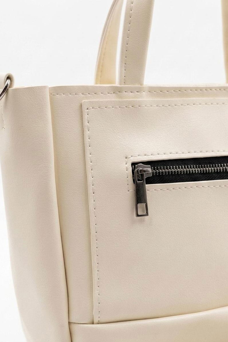 Kadın Krem Fermuarlı Mini Suni Deri Çanta - 28315-KREM - 2