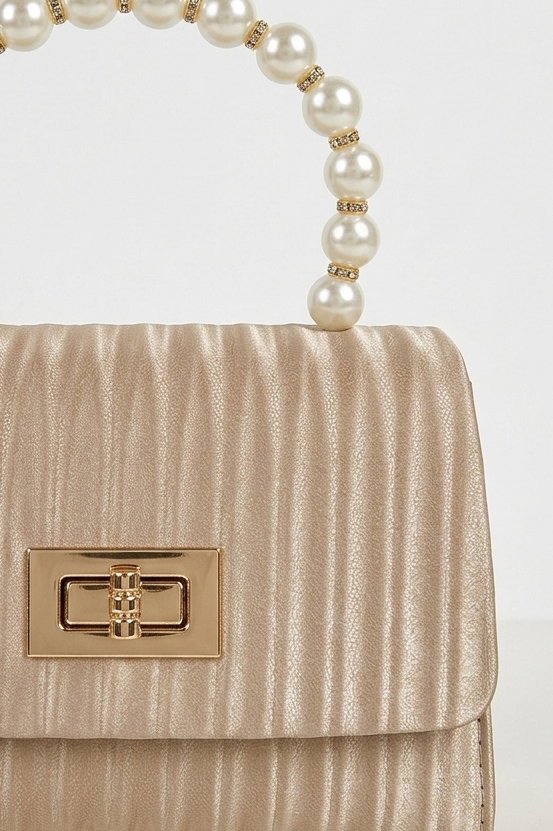 Kadın Krem İnci Ve Zincirli Çanta - 28428-KREM - 2