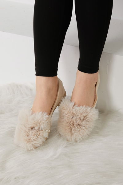 Kadın Krem İncili Tüyül Babet - 26650 