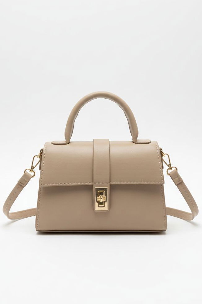 Kadın Krem Kilitli Mıni Suni Deri Çanta - 28142-KREM - TOFİSA