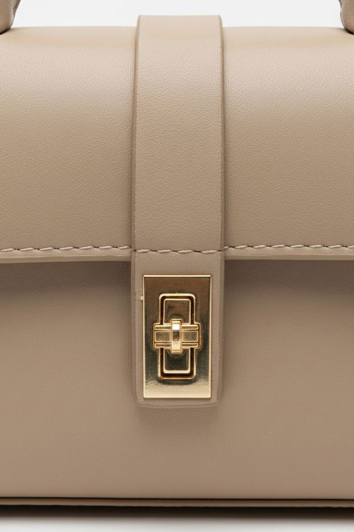 Kadın Krem Kilitli Mıni Suni Deri Çanta - 28142-KREM - TOFİSA