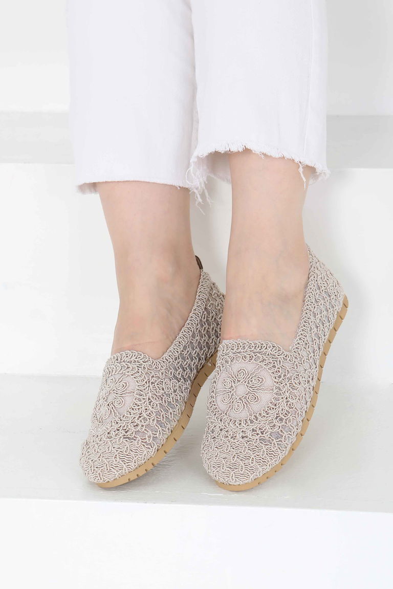 Kadın Krem Örgülü Babet - 27240 - TOFİSA