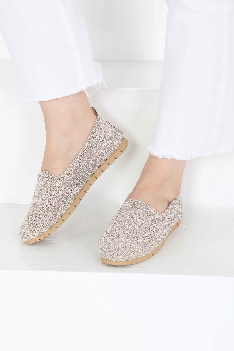 Kadın Krem Örgülü Babet - 27240 - TOFİSA