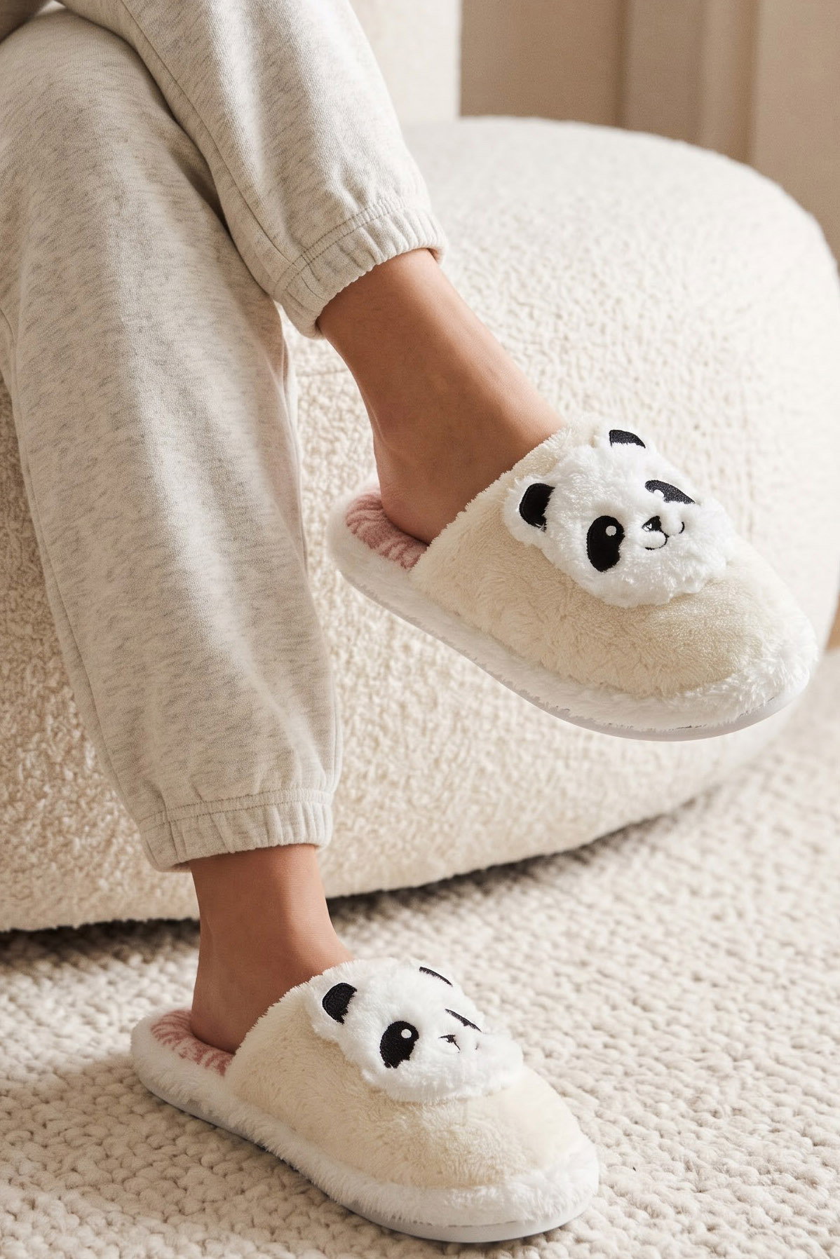 Kadın Krem Panda Nakışlı Ev Terliği - 29335-KREM - 1