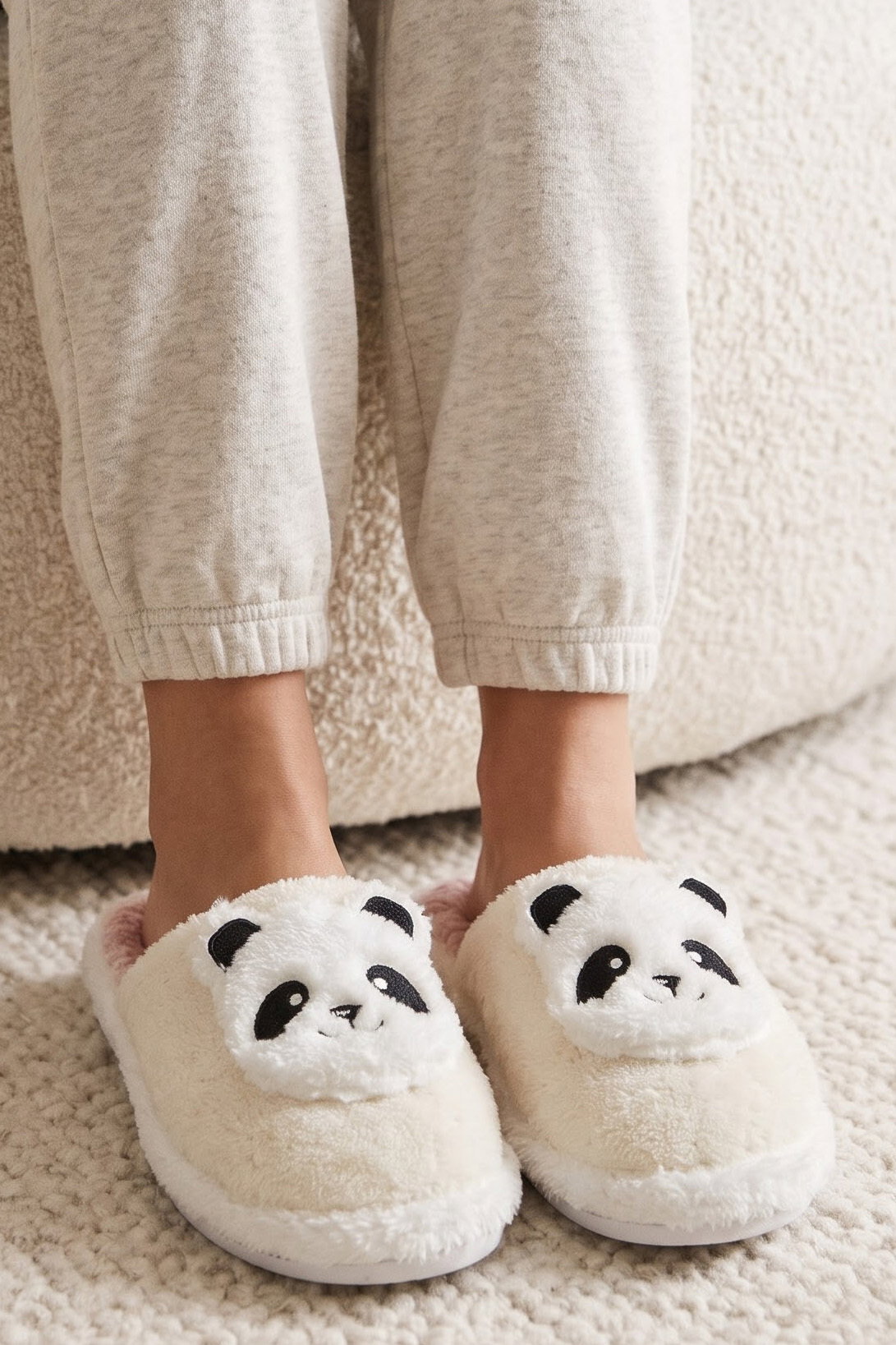 Kadın Krem Panda Nakışlı Ev Terliği - 29335-KREM - 2