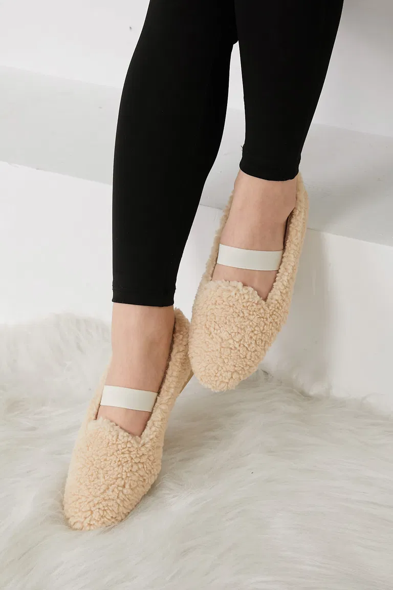 Kadın Krem Peluş Babet - 26651 - TOFİSA